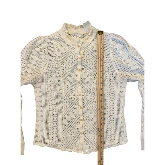 EUC Anthropologie Ivory Victorian Inspired Long Sleeve Lace Top Size 2 Romantic - Picture 7 of 9